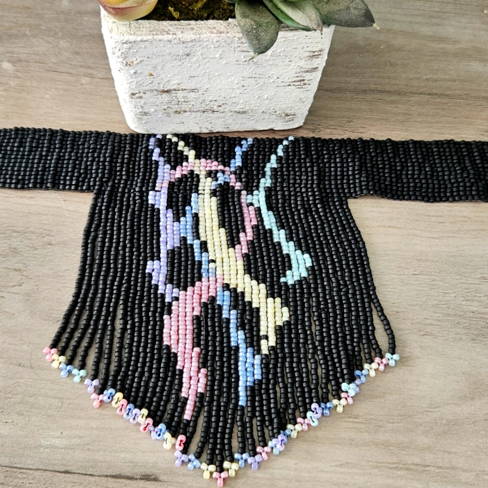 Handcrafted Beaded Necklace with Black and Pastel Accents